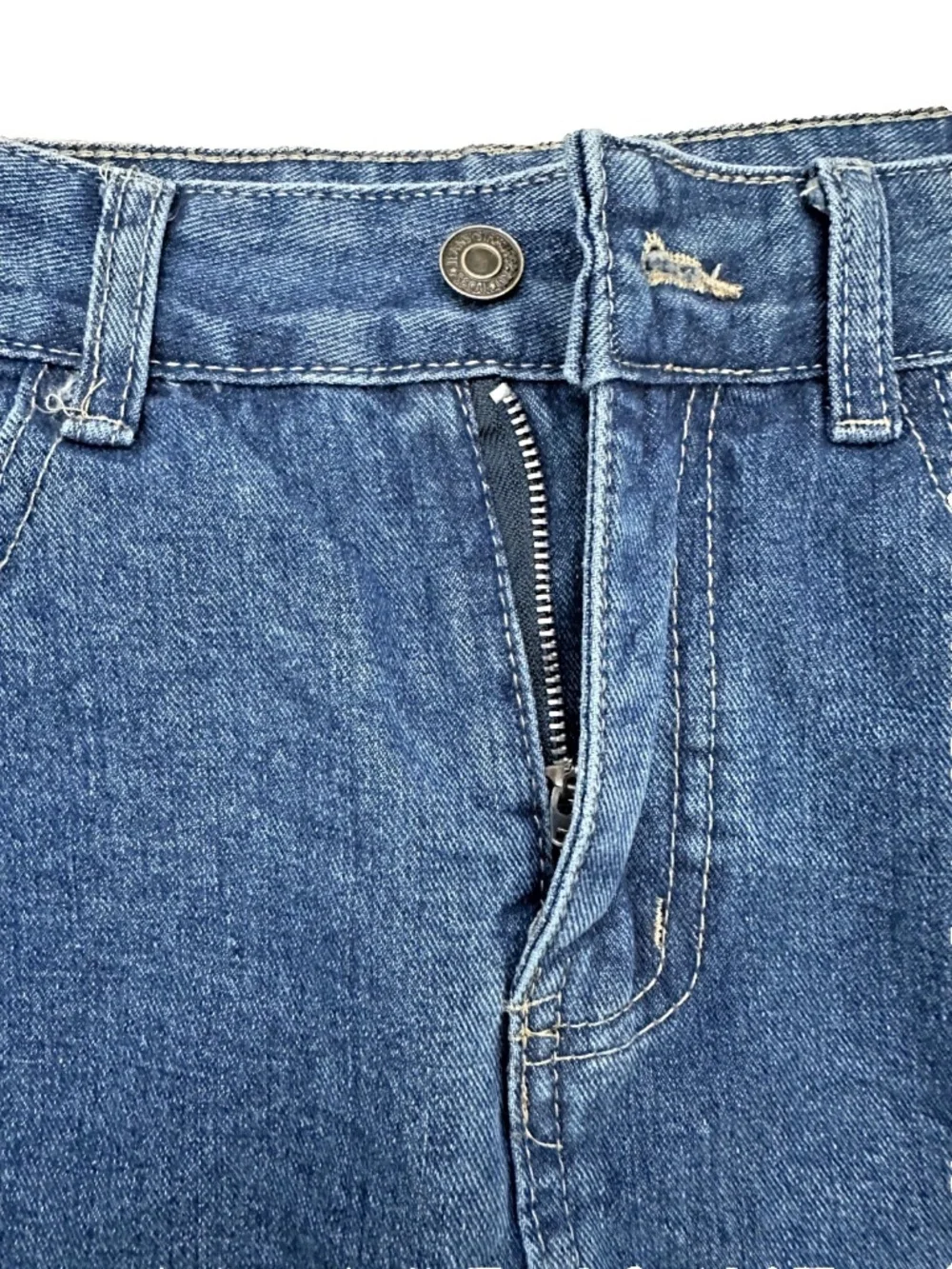 Women's Medium Wash Denim Maxi Skirt | Frayed Hem High Side Slit Preloved